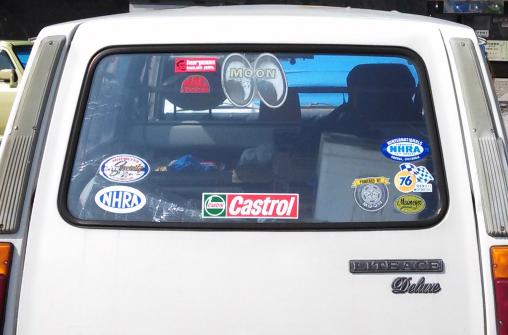 NHRA, Moon Eyes stickers on 70's Toyota LiteAce Kyoto